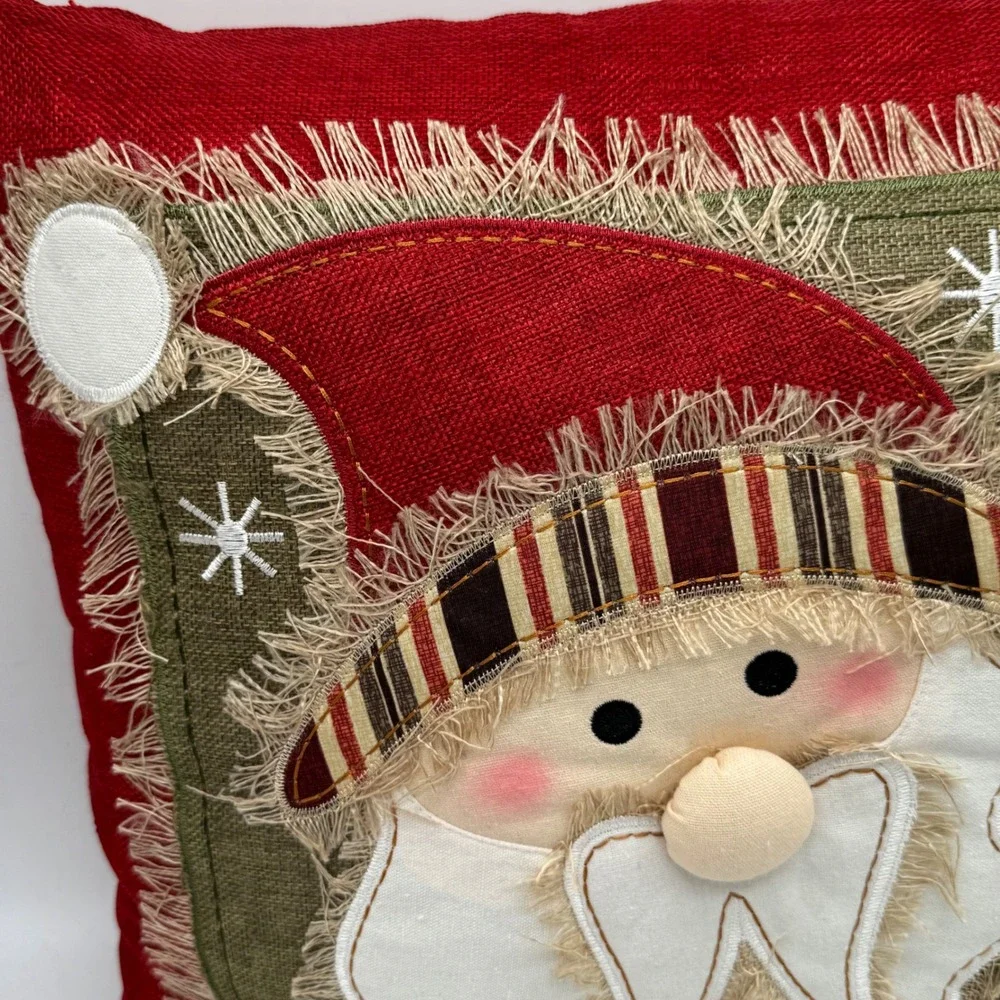 Hobby Lobby Rustic Burlap Applique Santa Face Christmas Throw Pillow 17x17